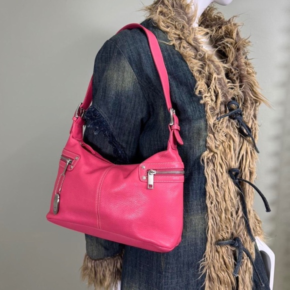 Tignanello Handbags - Tignanello hot pink leather shoulder bag Y2K 2000s purse silver zip  Genuine lea